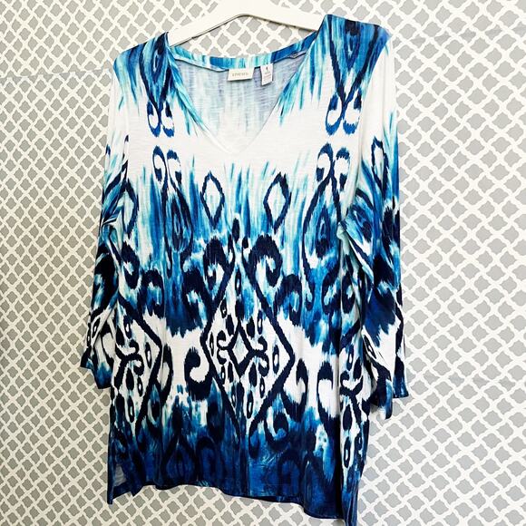 CHICO’S Blue & White Ikat Print Tunic Top, Chico’s Size 1 / M - Picture 5 of 7